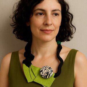 Nita Angeletti OOAK Artisan Modernist FANDANGO STYLE LEATHER NECKLACE